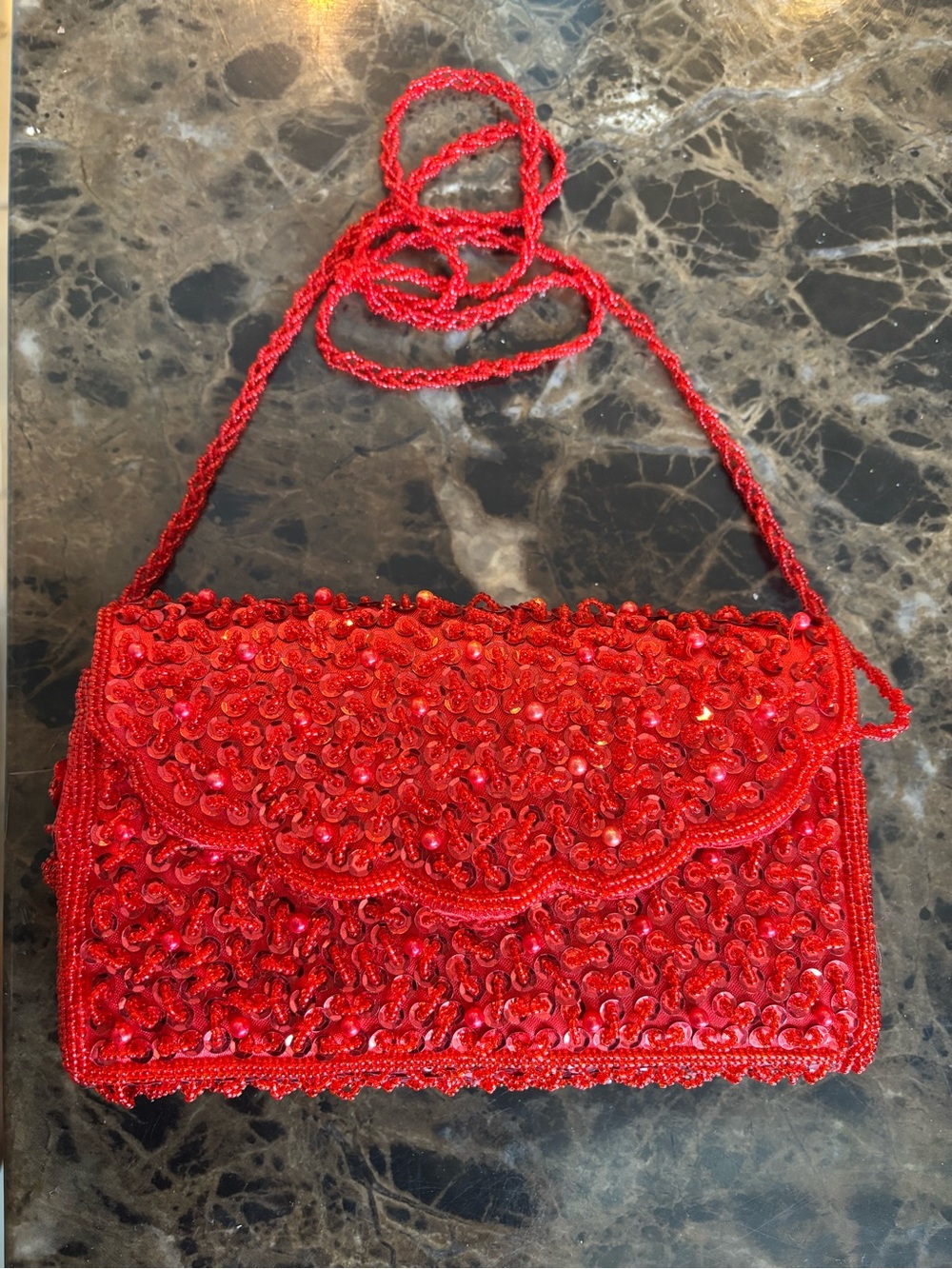 Red Beaded Evening Clutch Bag
